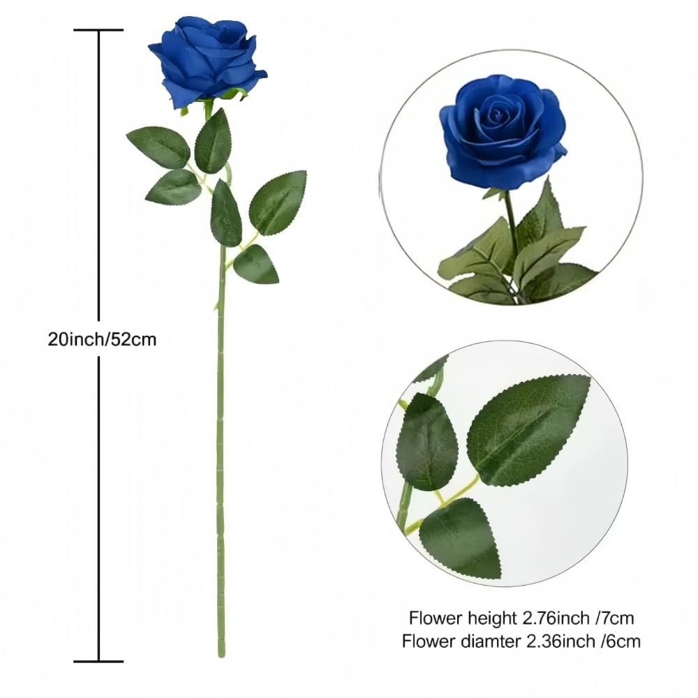 10 Pcs Artificial Roses, Blue Fake Roses Artificials Flowers, with Stems Fake Artificial Blue Rose Silk Flowers - Image 2