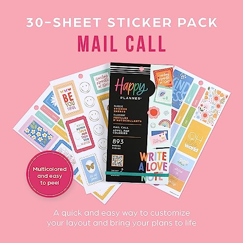 Happy Planner Sticker Pack, Multicolored Planner Stickers For Teachers, Back-To-School Accessories, Classic Size, Mail Call Theme, 30 Sheets, 893 Stickers Total #TOP1