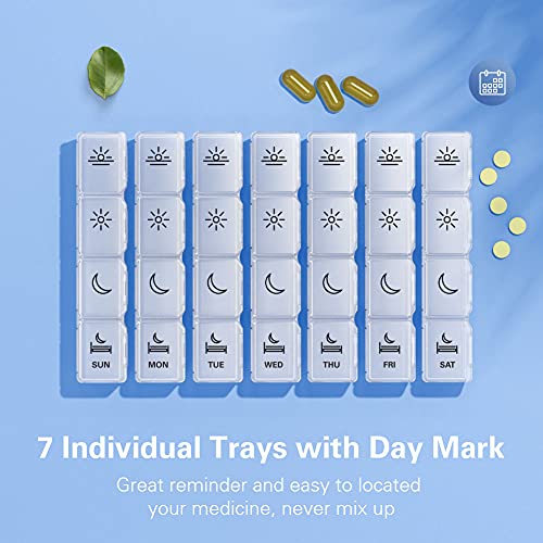 Image of Pill Organizer 4 Times a Day, BUG HULL Extra Large Weekly Pill Box Case, 7 Day Vitamin Container Daily Pill Holder for Fish Oils, Vitamins, Supplements (White)