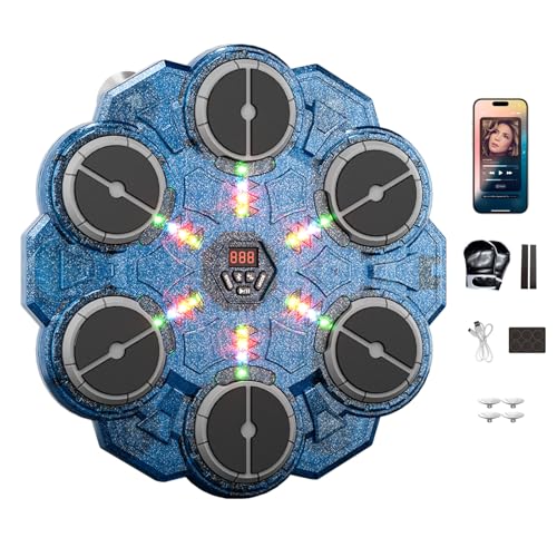 Eznaobo Music Boxing Machine for Kids,Smart Boxing Machine with Gloves, 3 Modes and Scoring Screen,Wall Mounted Musical Boxing Machine for Adults Kids, for Home, Gym (Bright blue)