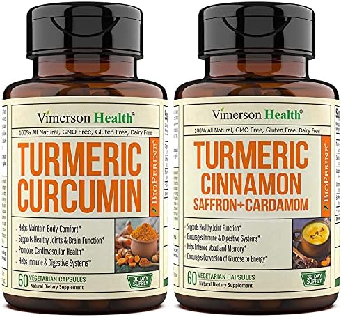Vimerson Health Turmeric Curcumin with BioPerine + Turmeric Cinnamon Saffron & Cardamom Bundle. Joint Support with 95% Standardized Curcuminoids. Inflammatory & Immune Response.