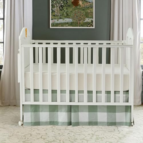 Image of Brandream Crib Skirt Gingham Tailored, Baby Boy, Baby Girl, Gender Neutral Crib Skirt, Toddler Bedskirt Farmhouse Chic Nursery Crib Bed Skirt, Bohemian Green Plaid Gingham Dust Ruffles