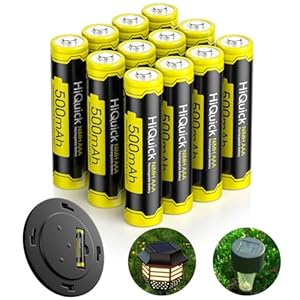 HiQuick Solar AAA Akkus, 12 Stück NI-MH AAA 500mAh Solarakku, Wiederauflade Solarbatterien Für Solar Lampe, 1.2V Akkubatterien geringe Selbstentladung