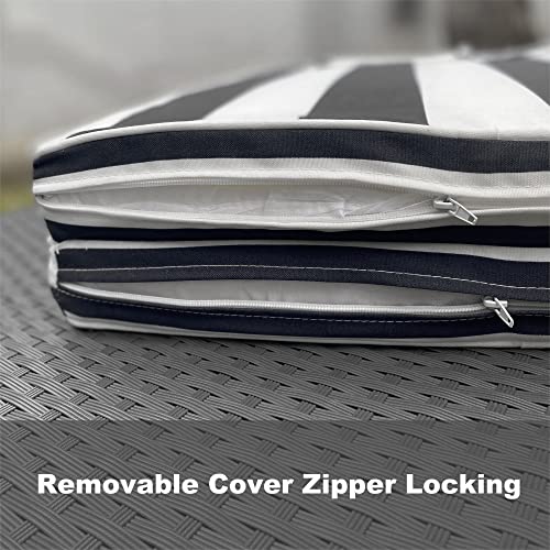 Only choice 2 Pcs Set Outdoor Lounge Chair Cushions Patio Chaise Lounge Replacement Cushions Furniture Seat Cushions(Black+White Stripes-2 pcs) - Thumbnail 5