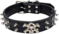 Vista 5 de Collar de perro de cuero con pinchos, 2 filas de remaches de bala con tachuelas de piel sintética, collar de calavera fresca para perros medianos