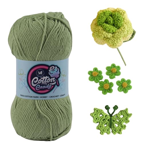 Image of NESTNHAVEN Cotton Candy 100% Cotton Yarn - (100g, 185 Meters) - Luxury Yarn for Crochet, Amigurumi, Embroidery, Toys, Garments, Flowers and Hobby, Projects. (Pista Green)
