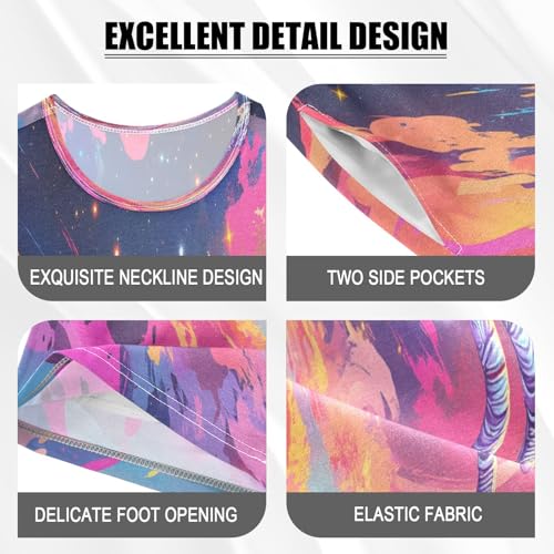 ALAZA Astronaut Colorful Pajamas Set Short Sleeve Cotton Sleepwear Summer Pjs 2 Piece 5-14Y4