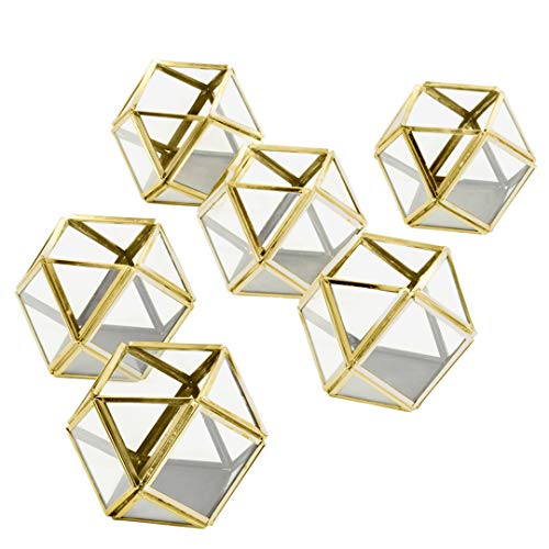 image for Koyal Wholesale Glass Geometric Votive Candle Holders, Bulk Set of 6, 