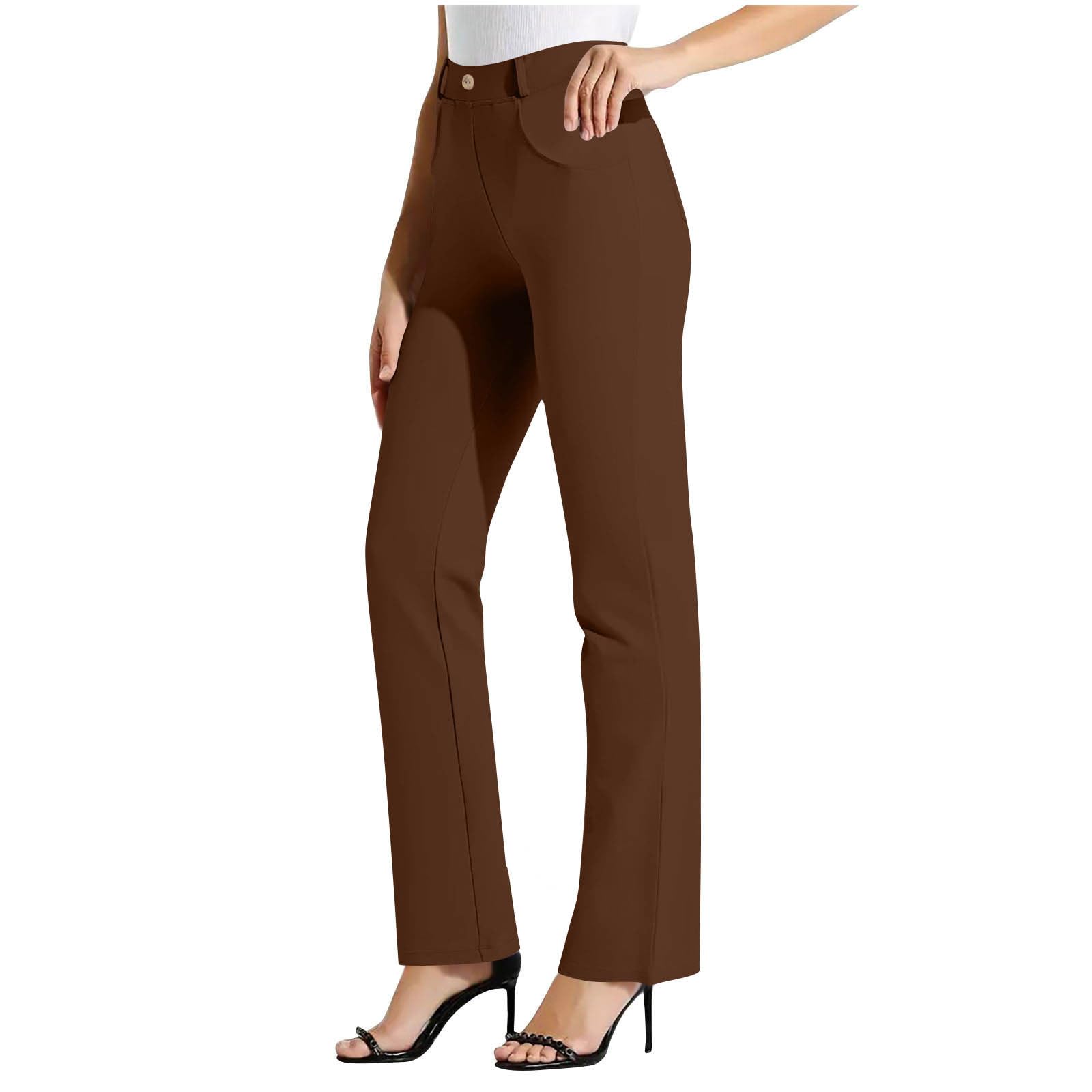 Dress Pants Women Petite Straight High Waisted Work Trousers Business Casual Stretchy Office Slacks with Pockets
