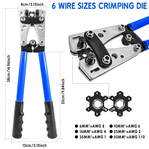 Voilamart Cable Crimping Tool Kit with Cable Cutter, 8 Sizes 100PCS Battery Copper Ring Terminals, 100PCS Heat Shrink Tubing Kit, Crimping Plier Set (6-50mm² AWG10-0) Wire Crimping Tool Crimpers Blue - Image 2