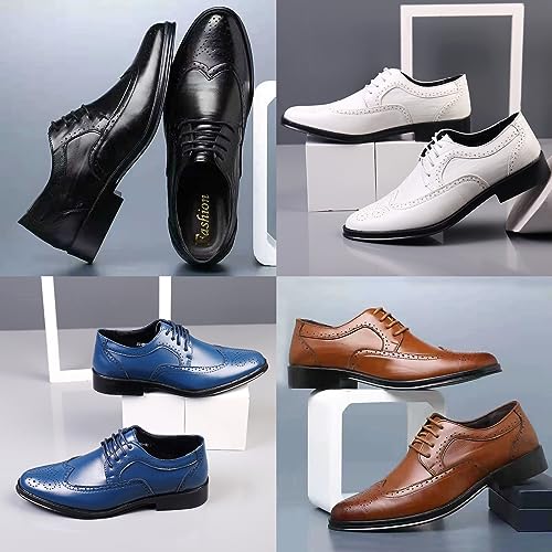 Men's Dress Oxfords Classic Lace Up Wing Tip Brogue Leather Shoes Business Formal Derby Shoes2