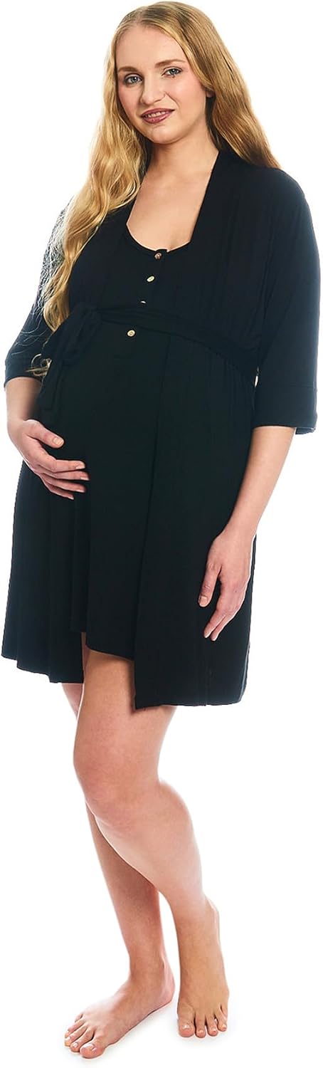 Everly Grey Elia Maternity/Nursing Two Piece Robe and Gown PJ Set