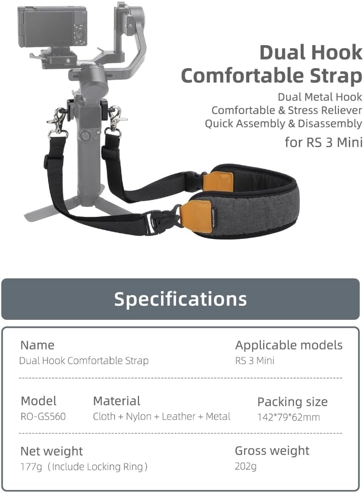 Shoulder Strap Adjustable Stress Relief Lanyard for RS3 Mini Gimbal Stabilizer Neck Strap with Metal Hook Quick Release