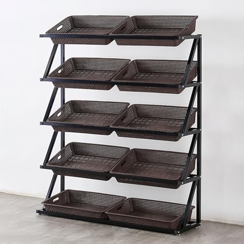 4-Tier Commercial Fruit Rack - Large Capacity Vegetable Shelf & Storage Basket for Pantry, Retail Store, Kitchen - Space-Saving Display Solution for Potatoes & Produce