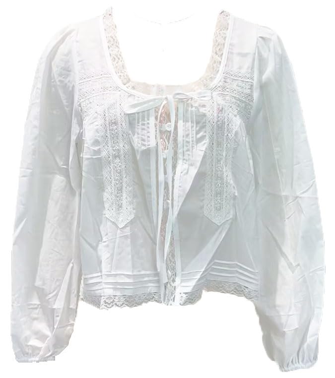 Tie Front Lace Tops for Women Trendy Ruffle Trim V-Neck Chiffon Blouse Y2k Sheer Peplum Long Sleeve Button T Shirts3