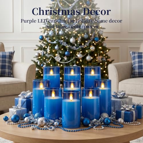 Image of Homemory Blue Flameless LED Pillar Candles with Remote Timer, Set of 9