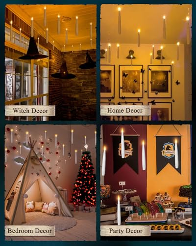 Tlpuhu XFLZ1002 Floating Candles With Wand 10Pcs - Halloween Decorations Magic Hanging Candles Flickering Warm Light Led Flameless Candles thumb #2