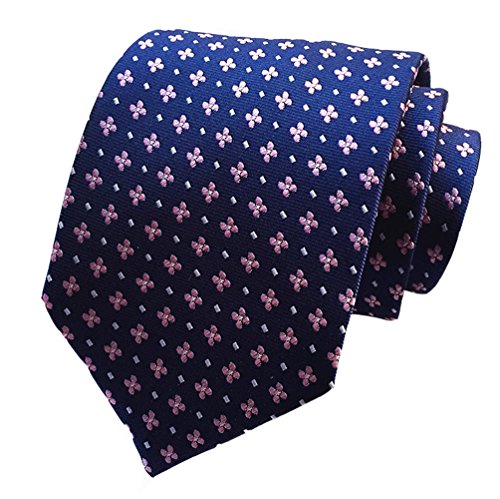 Secdtie Herren-Krawatte, Seide, Blumenmuster, Jacquard, gewebt, elegant, formelle Krawatte, Marineblau (rosa Blumen), Einheitsgröße Cover