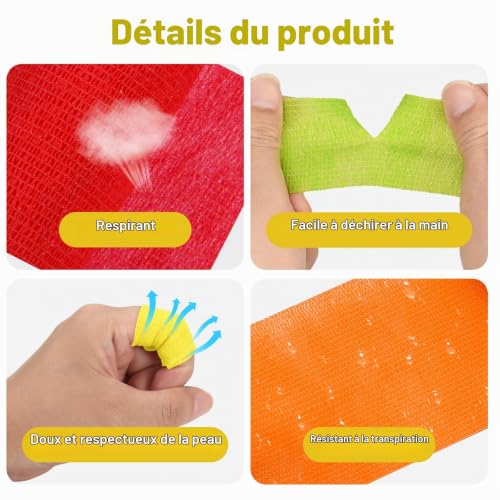 SEADESKY Bandage Autoadhésif 10cm x 4,5m Bande Cohesive Elastique Bandages Cohésifs Bande Strapping pour Les Humains Et Les Animaux Mains Pieds Poignets (Multicolore) – vue 4