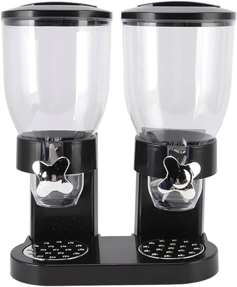 Dual Food Dispenser – Dry Food Dispenser Perfect As A Candy, Nuts, Rice, Granola, Cereal & more Dispenser. Dispenses 1 Ounce Per Twist, Black