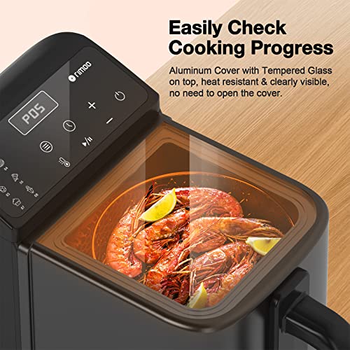 Rimoo Air Fryer, 6.5 Quart 10 In 1 Air Fryer Oven With Visible Glass Window, Lcd Digital Control, 1200W Non Toxic Air Fryer With Fully Open Design, Aluminum Cover, 3 Stackable Cages, Dishwasher Safe #TOP3