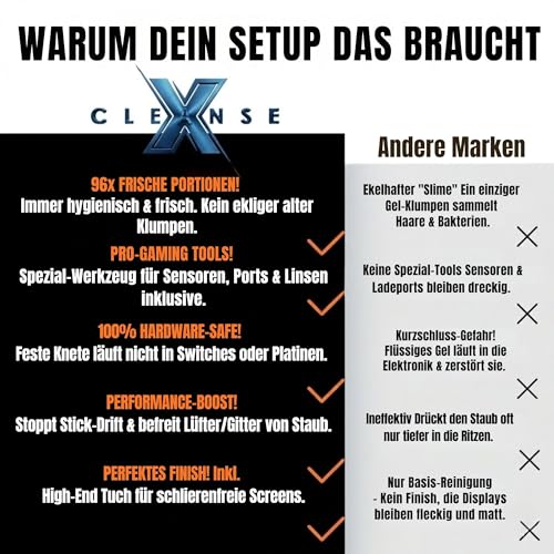 CleanseX Reinigungsknete für Laptop, PC & Handy – Tastatur Reiniger & Smartphone Ladebuchsen Reinigungsset – iPhone Cleaning Kit, AirPods Pro & PC Zubehör im Metal-Case (Schwarz)