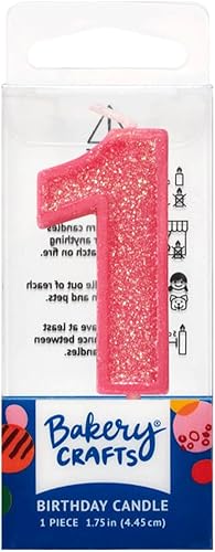 Velas numéricas con purpurina para cupcakes, tamaño pequeño, 1.75 pulgadas (rosa, una)