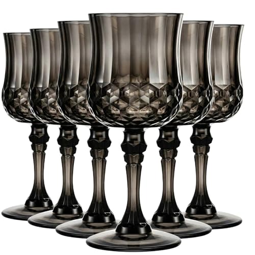 Pinkunn 6 Pcs 7 oz Plastic Wine Glass Drinking Goblets,Black