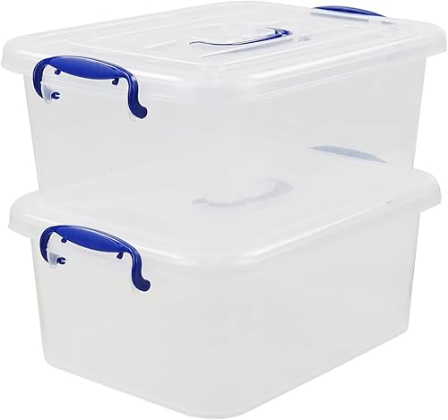 Caja de almacenamiento de plástico transparente de 8 L con asas, 2 paquetes