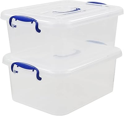 Vcansay 8 L Clear Plastic Storage Box with Handles, 2 Packs