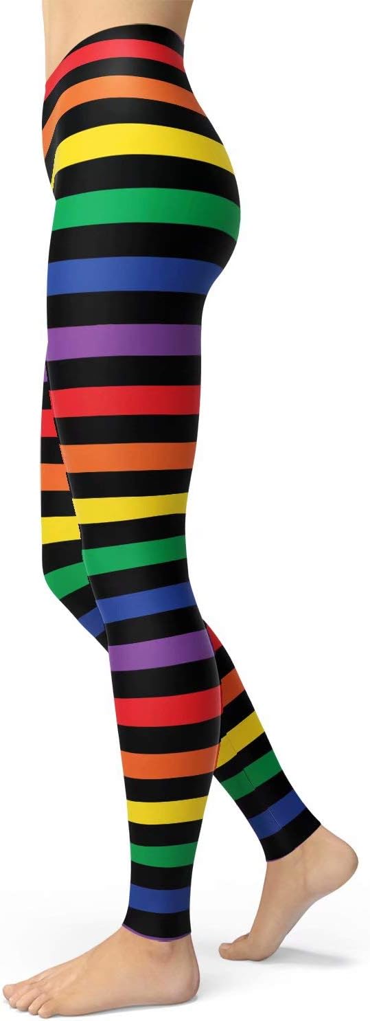 sissycos Women's 80s Leggings Buttery Soft Rainbow Stripes Printed Stretchy Pants - Image 5
