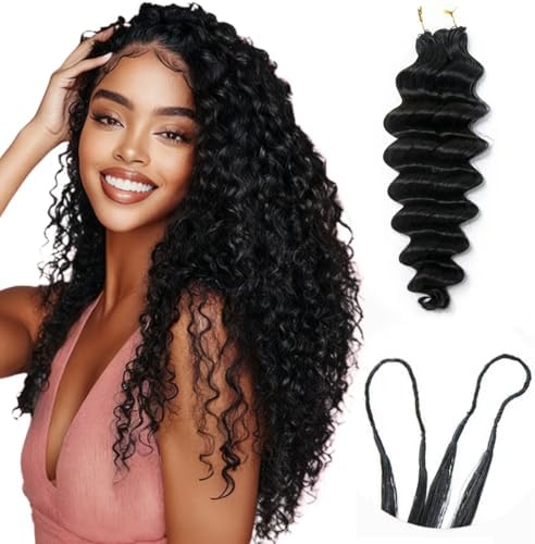 Deep Wave Knotless Pre-Separated Crochet Hair Extensions Human Hair Loose Wave Crochet Hair Natural Black Machine Made Feather Human Hair Extension 18inch 120g