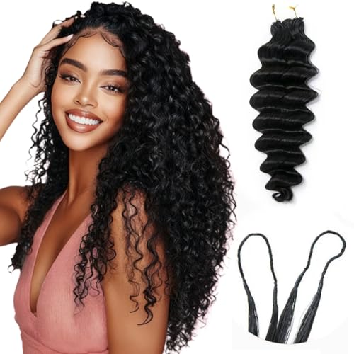 Deep Wave Knotless Pre-Separated Crochet Hair Extensions Human Hair Loose Wave Crochet Hair Natural Black Machine Made Feather Human Hair Extension 18inch 120g