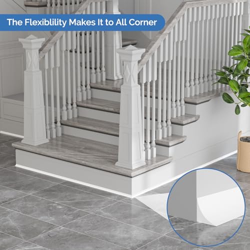Flexible Quarter Round Molding - 118 Inch Peel and Stick Rubber Quarter Round Trim, Self-Adhesive Bathtub Edge Trim Molding, Suitable for Wall Edge, Floor Corner, Staircase Edge, 0.6" x 0.6" (White) by KOOTETA - Image 4