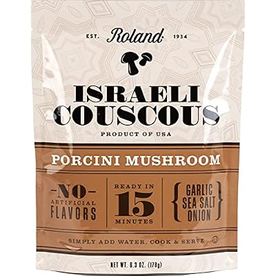 Roland Foods Porcini Mushroom Israeli Couscous, Sourced in the USA, 6.3-Ounce Pouch