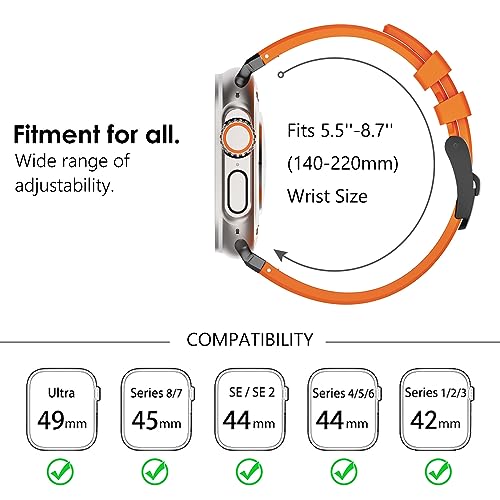 WINGLE 49mm 46mm 45mm 44mm 42mm(series 3) for Apple Watch Strap,Liquid Silicone Rubber Strap Replacement band for iWatch Ultra 3/Ultra 2 1/SE 3 2 1/Series 11 10 9 8 7 6 5 4 3 2 1,Black/Orange - Image 4