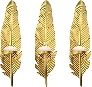 TentHome Wall Sconce Candle Holder Metal Gold Leaf Design,Hanging Wall Mounted Decorative Candle Holder for Living Room, Bathroom, Dining Room Set of 3 (Gold #1)