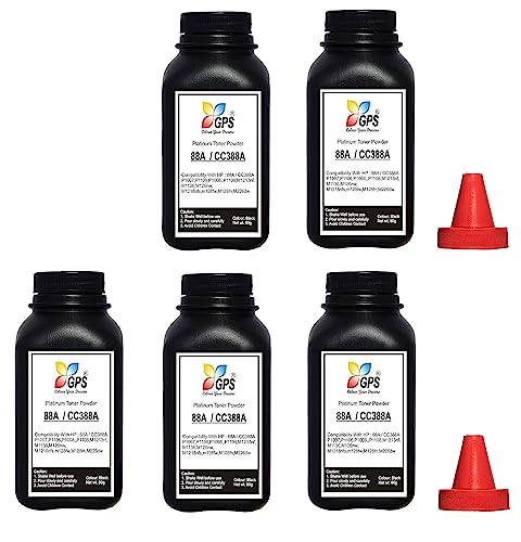 GPS Colour Your Dreams Pack of 5 for 88A Toner Powder for LaserJet Printer Cartridges - Compatible with HP LaserJet M1136 MFP, Ink Refill for 88A Black Cartridges (88A-Powder-5Pcs)