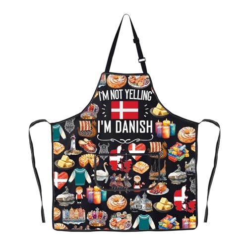 G2TUP Danish Kitchen Apron Denmark Apron Denmark Souvenirs Gifts Danish Travel Gifts I'm Not Yelling I'm Danish Apron (Danish ap)