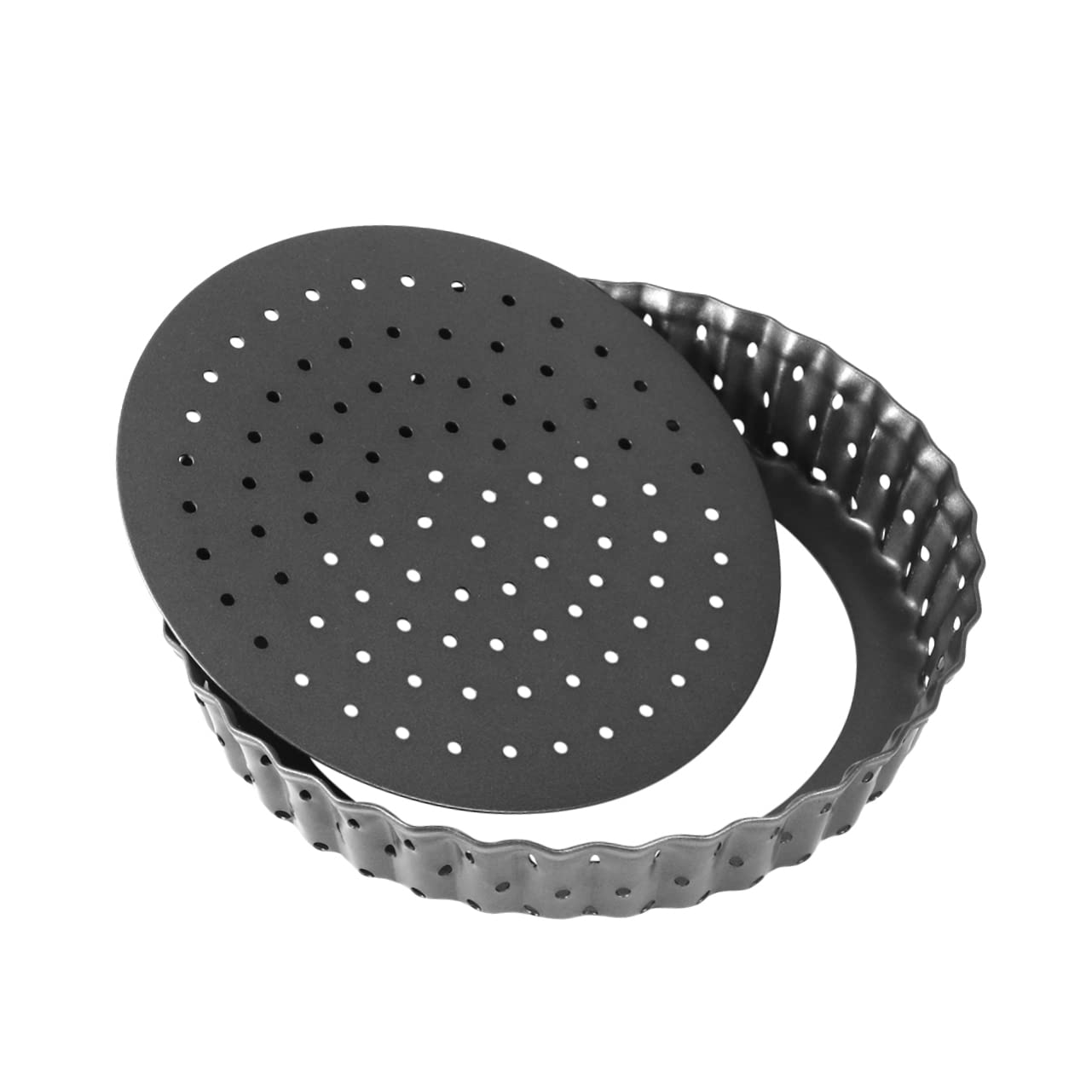 CIYODO Small Pizza Pan with Holes Baking Tart Mould Lodge Style Non-stick Oven Tray Easy Release Bottom for Quiche