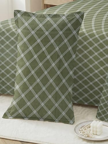 Image of RD TREND Cloud Cotton Double Bed Bedsheet-90x100 Inches with 2 Matching Pillow Covers (18x28Inch | Queen Size Bed Sheet 210 TC Soft & Breathable | (Lines-Green)