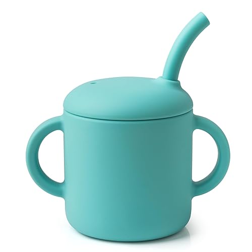 Vaso de silicona para bebé con pajilla, taza con popote para mayores de 6 meses, a prueba de fugas, taza de entrenamiento de bebé de silicona 6 fl