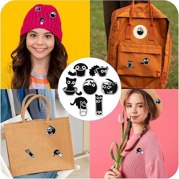 7 piezas de pins, simpáticos pins esmaltados con motivos de animales de dibujos animados, gatos negros y broches de aleación de zinc para ropa, regalo para San Valentín. — view 4