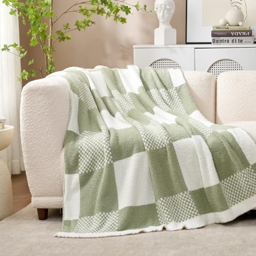 Snuggle Sac Checkered Blanket, Sage Green Throw Blanket For Couch Plaid Microfiber Fluffy Warm Cozy Fuzzy Soft Throw Blanket Reversible Checker Blankets For Sofa, Chair, Bed thumb #4