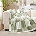 Snuggle Sac Checkered Blanket, Sage Green Throw Blanket for Couch Plaid Microfiber Fluffy Warm Cozy Fuzzy Soft Throw Blanket Reversible Checker Blankets for Sofa, Chair, Bed, 50x60 inches