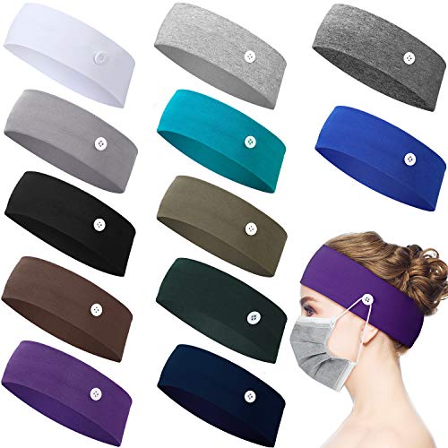 12 Pieces Button Headband Holder Non Slip Nurse Headbands Multicolored Ear Protection Holder for Men Women Ear Protection (Mixed Colors, L)