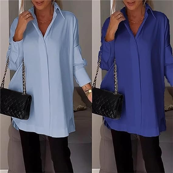 White Lapel Slit Shirt Women, White Satin Button Down Shirts for Women, White Lapel Slit Shirt