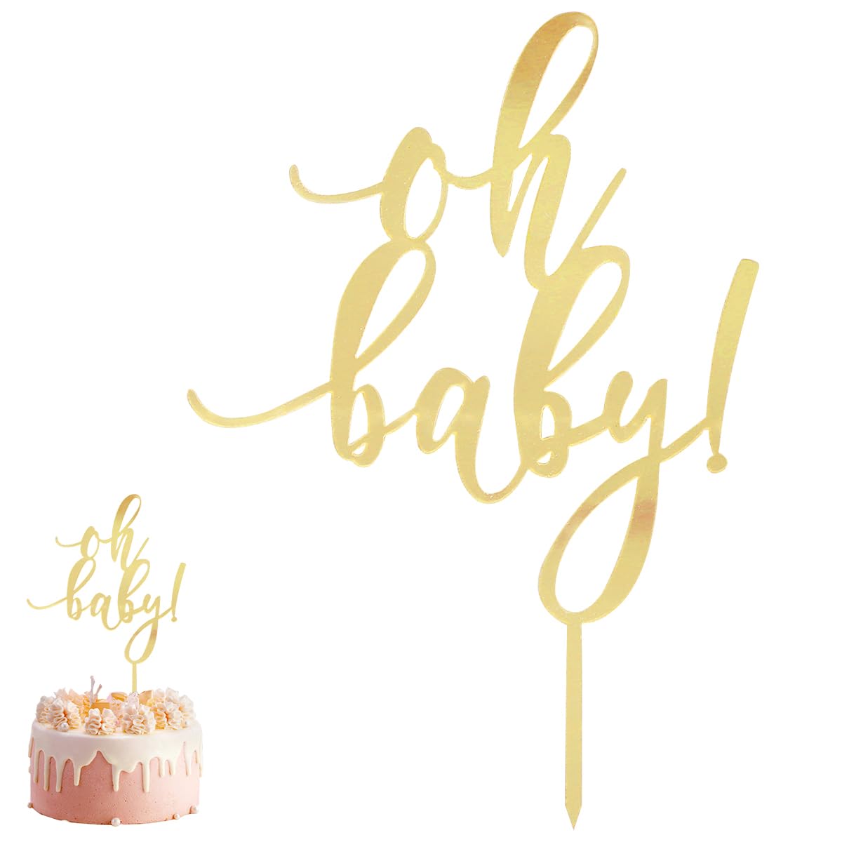 Handwritten Oh Baby Acrylic Cake Topper - Perfect for Birthday, Wedding, Party, or Valentine's Day Cake Decoration in Gold