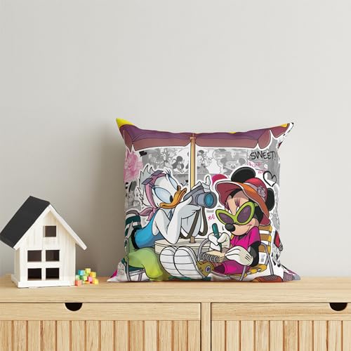 Image of Sassoon Minnie Mouse Reversible Cartoon Printed Cushion Cover, Multi (Pack of 1)