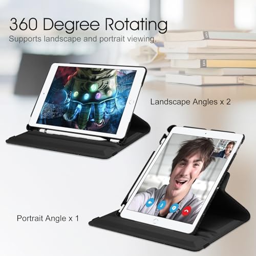 Image of Fintie Rotating Case for iPad 9th Generation (2021) / 8th Generation (2020) / 7th Gen (2019) 10.2 Inch - 360 Degree Rotating Stand Cover with Pencil Holder, Auto Wake Sleep, Glittering Black